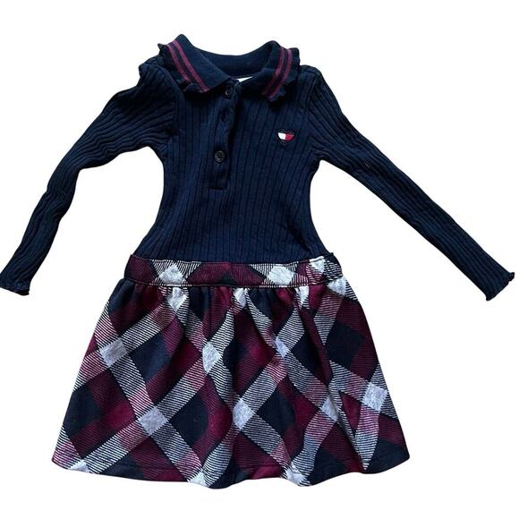 Tommy Hilfiger Toddler Fall/Winter Plaid Sweater Dress Navy Blue Red Size 2T - Picture 1 of 6